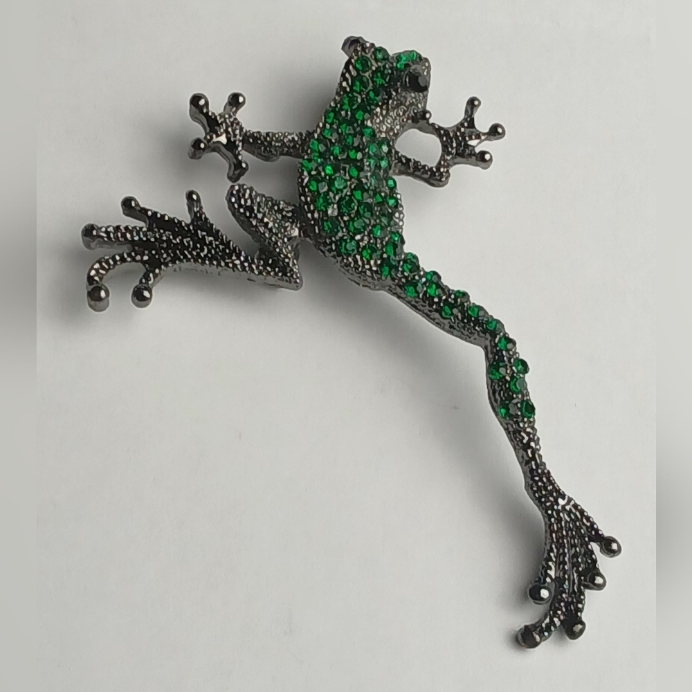 Green Crystal Gecko Brooch Pin